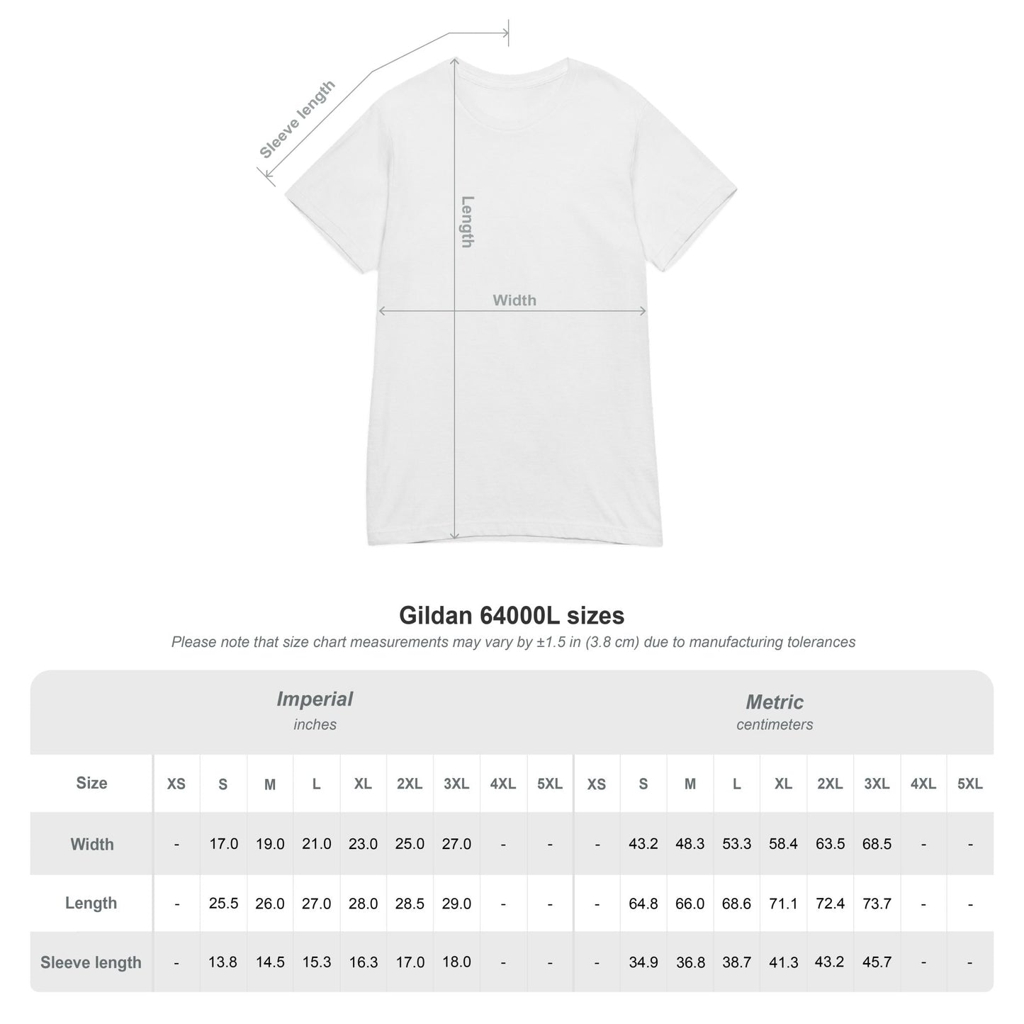 Size chart view of the botanical graphic tee