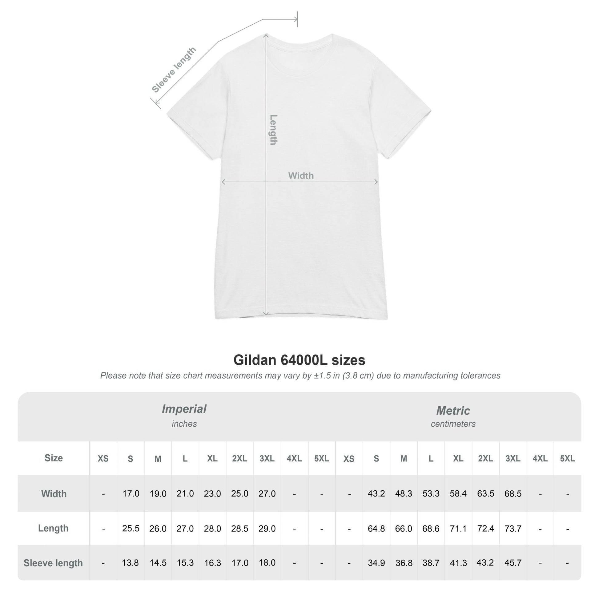 Size chart view of the botanical graphic tee