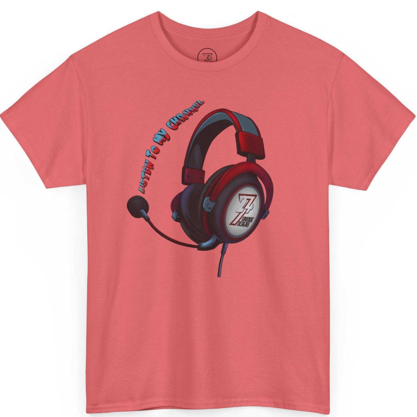 Soft coral influencer graphic tee highlighting the tech-inspired digital art, displayed on a clean background.
