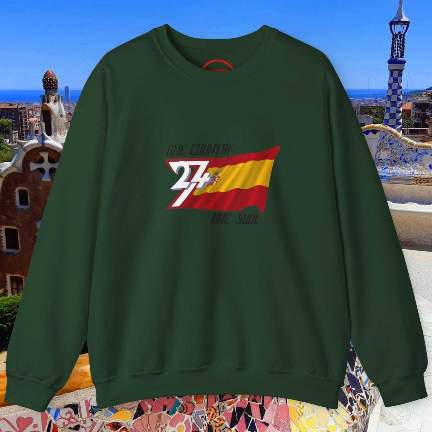 Green Spain Flag Sweatshirt with hand-drawn Spain flag graphic, casual crewneck for sports and everyday wear