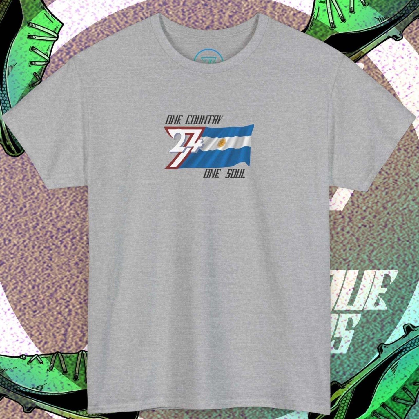 Front perspective of the Sport Gray Argentina flag tee featuring the refined artist-original design.