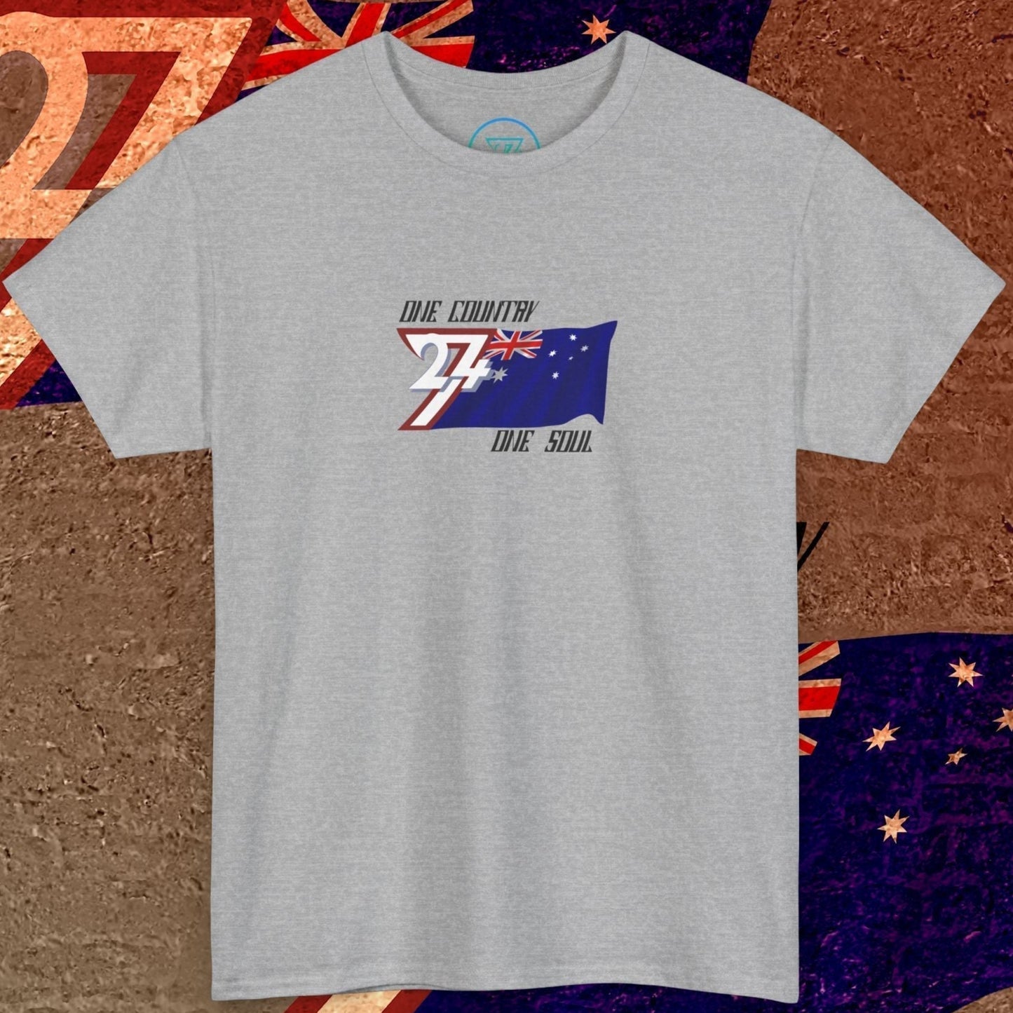 Front perspective of the Sport Gray Australia flag tee featuring the refined artist-original design.