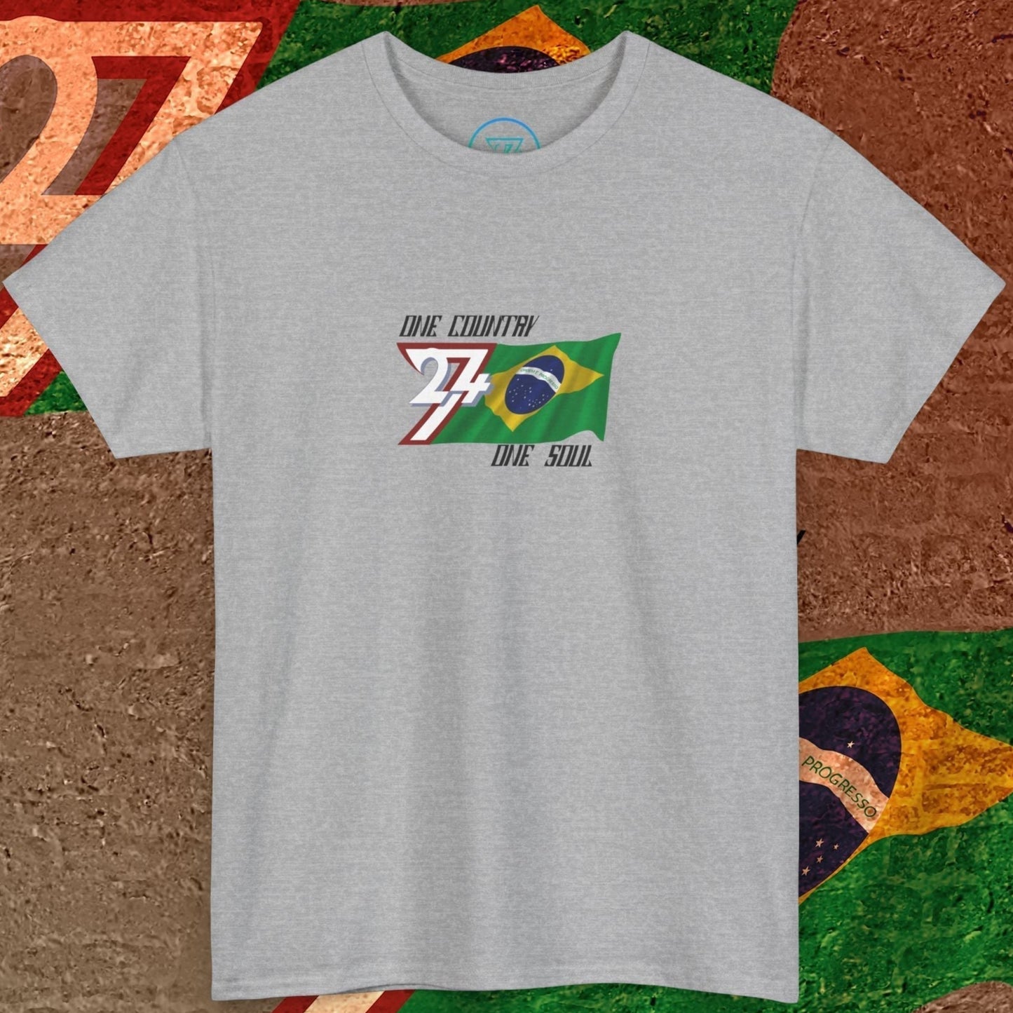 Front perspective of the Sport Grey Brazil flag tee featuring the refined artist-original design.