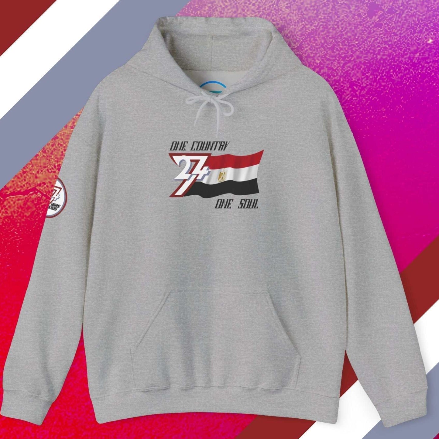 Main shot of the Sport Gray Egypt "Eternal" edition hoodie with clean artist-drawn flag graphics.