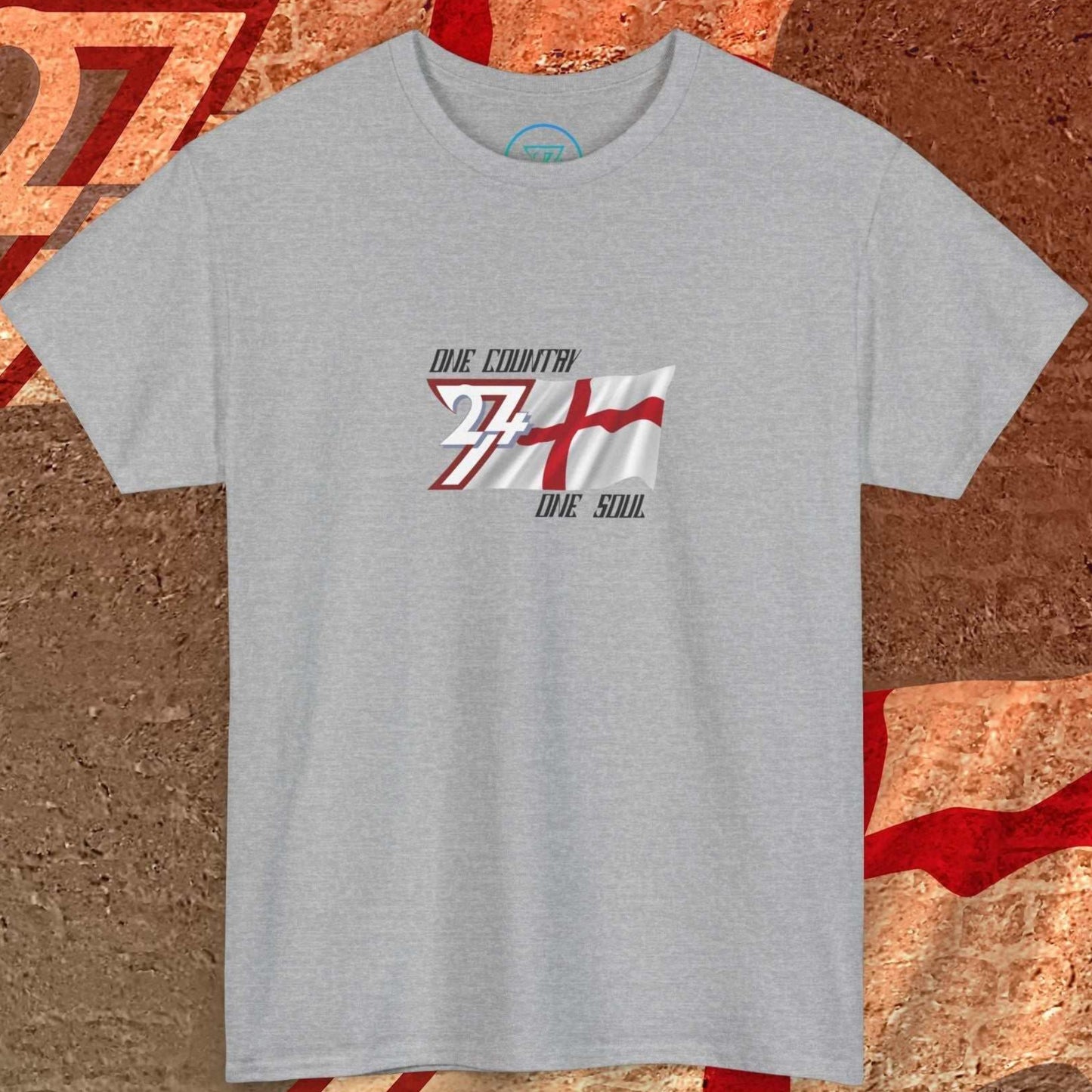 Front perspective of the Sport Grey England flag tee featuring the refined artist-original design.