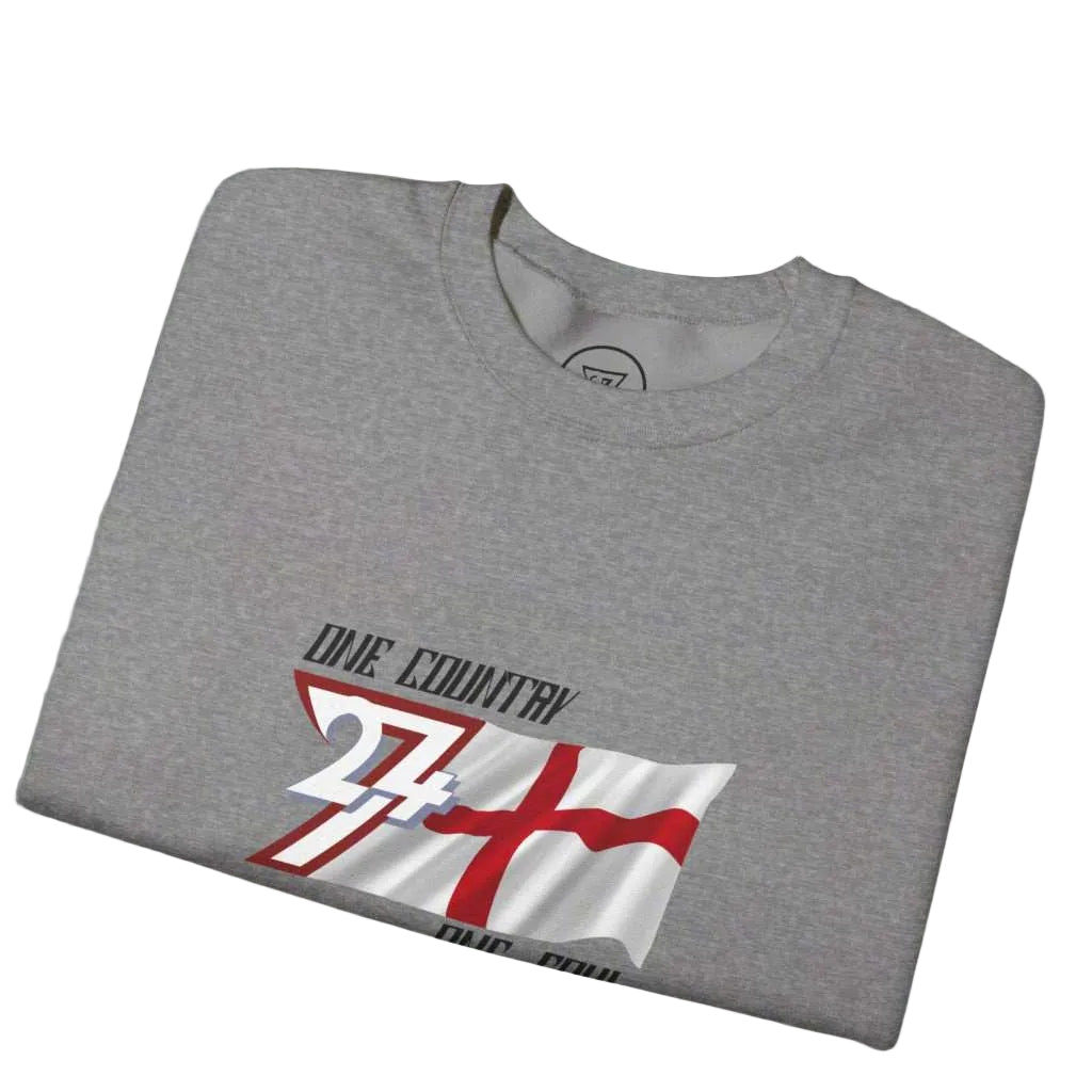 Gray England sweatshirt with unique England flag and "One Country One Soul" slogan, cotton-polyester blend