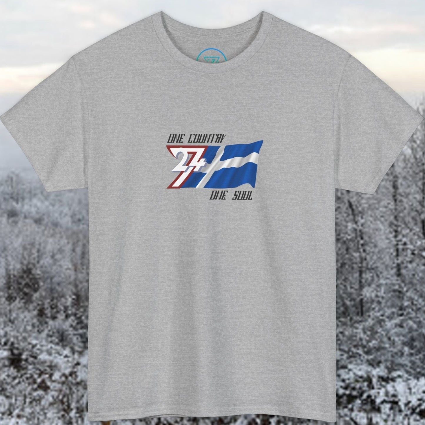 Front perspective of the Sport Grey Finland flag tee featuring the refined artist-original design.