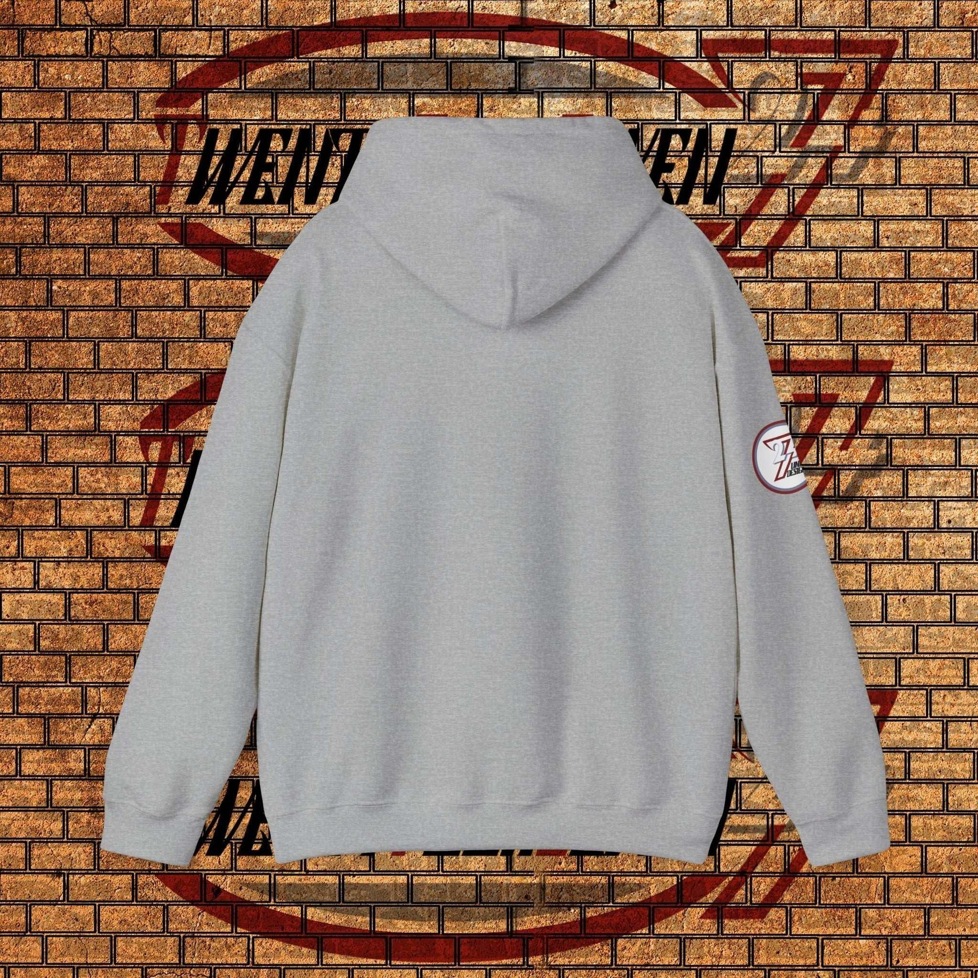The clean, unprinted reverse of the France hoodie, showcasing the structured drape of the 8oz cotton-poly fabric.