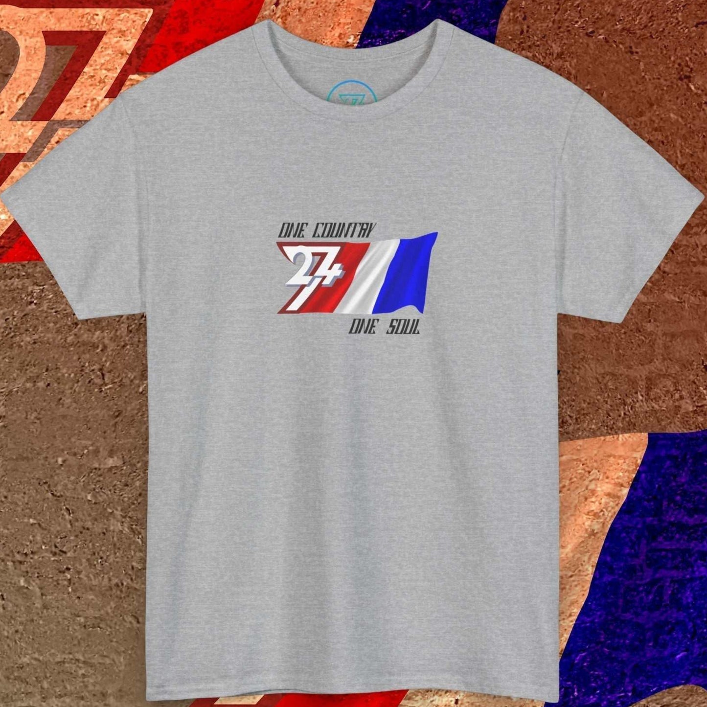 Front perspective of the Sport Grey France flag tee featuring the refined artist-original design.