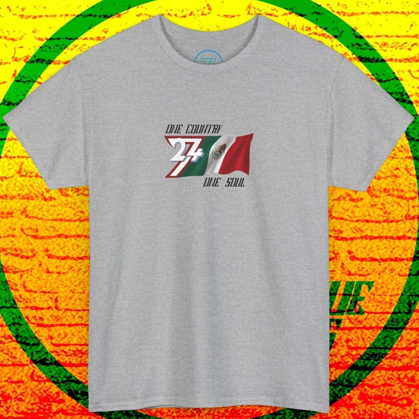 Front perspective of the Sport Gray Mexico flag tee featuring the refined artist-original design.