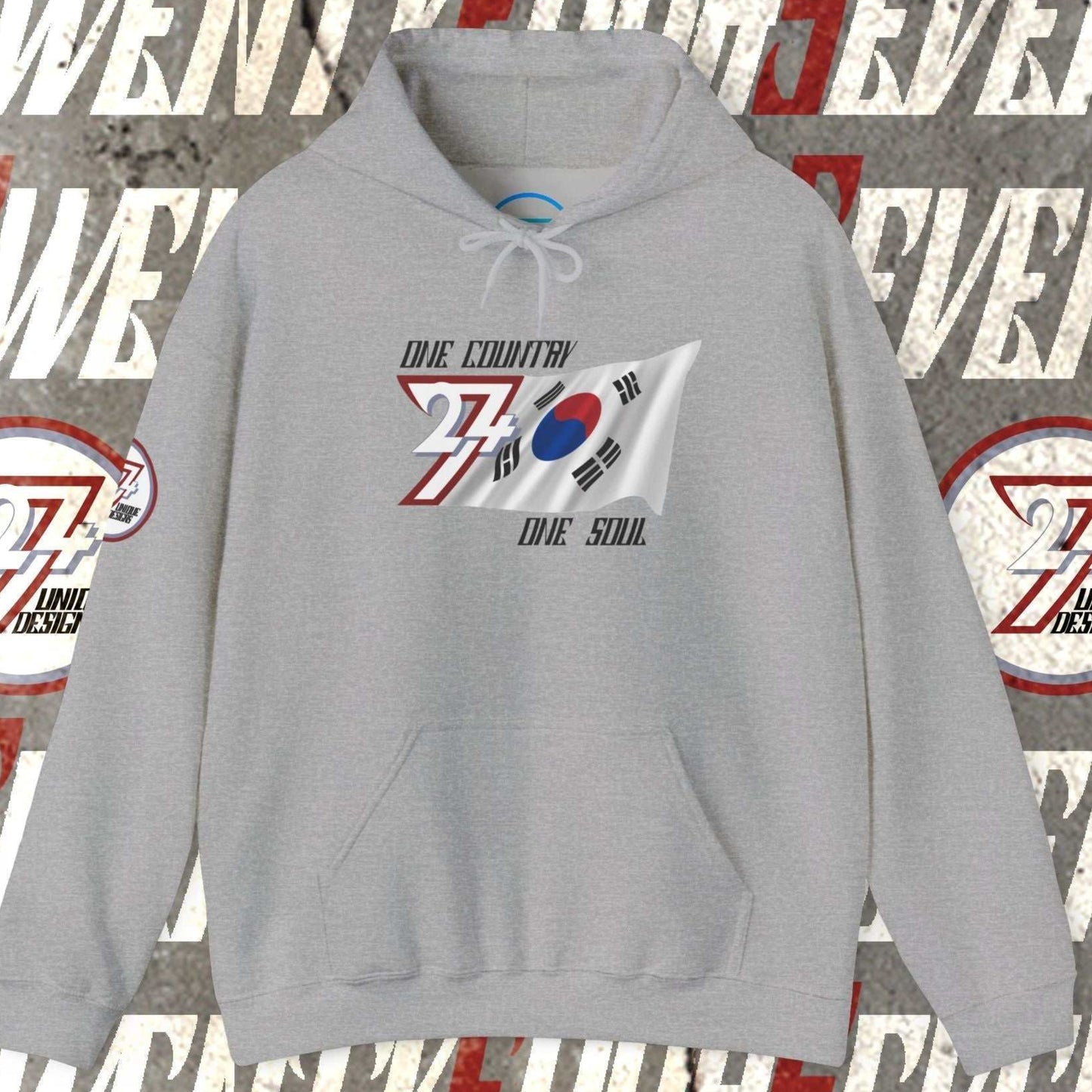 Main shot of the Sport Gray South Korea "Balance" edition hoodie with clean artist-drawn flag graphics.