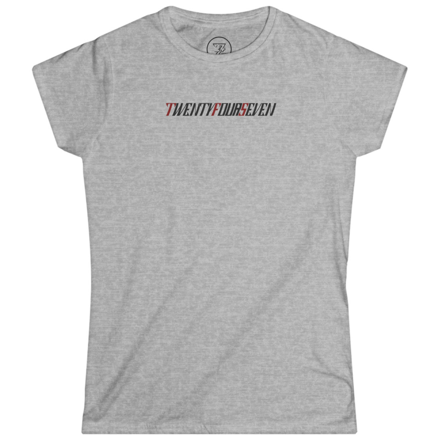 Sport gray women's premium breathable cotton t-shirt with the bold artist-drawn text badge.