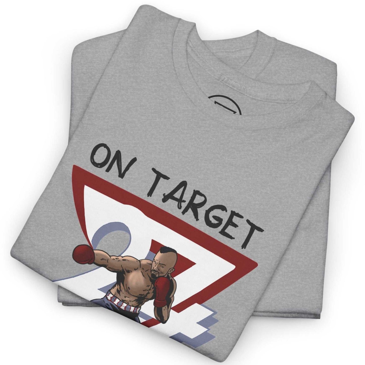 Neatly folded sport grey boxing fan gift shirt highlighting the crisp DTG front print and durable fabric, laid flat.