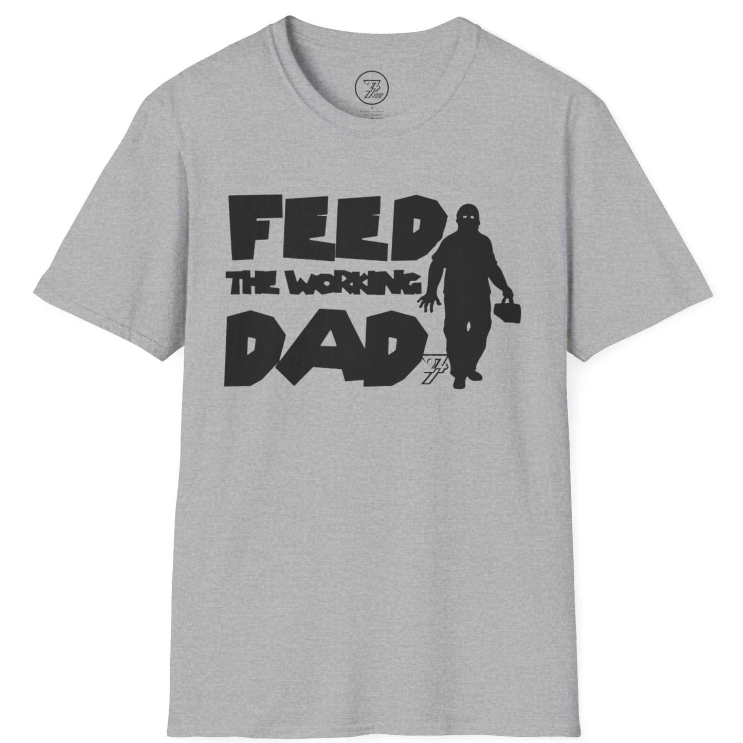 Sport grey horror parody mechanic shirt with black pop-culture typography, laid flat.