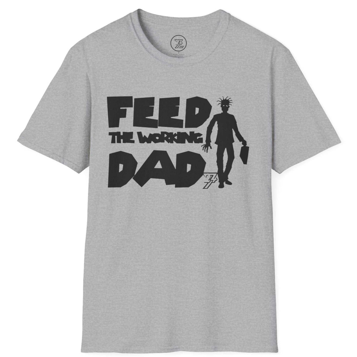 Sport grey special gift for working dads shirt with black distressed typography, laid flat.