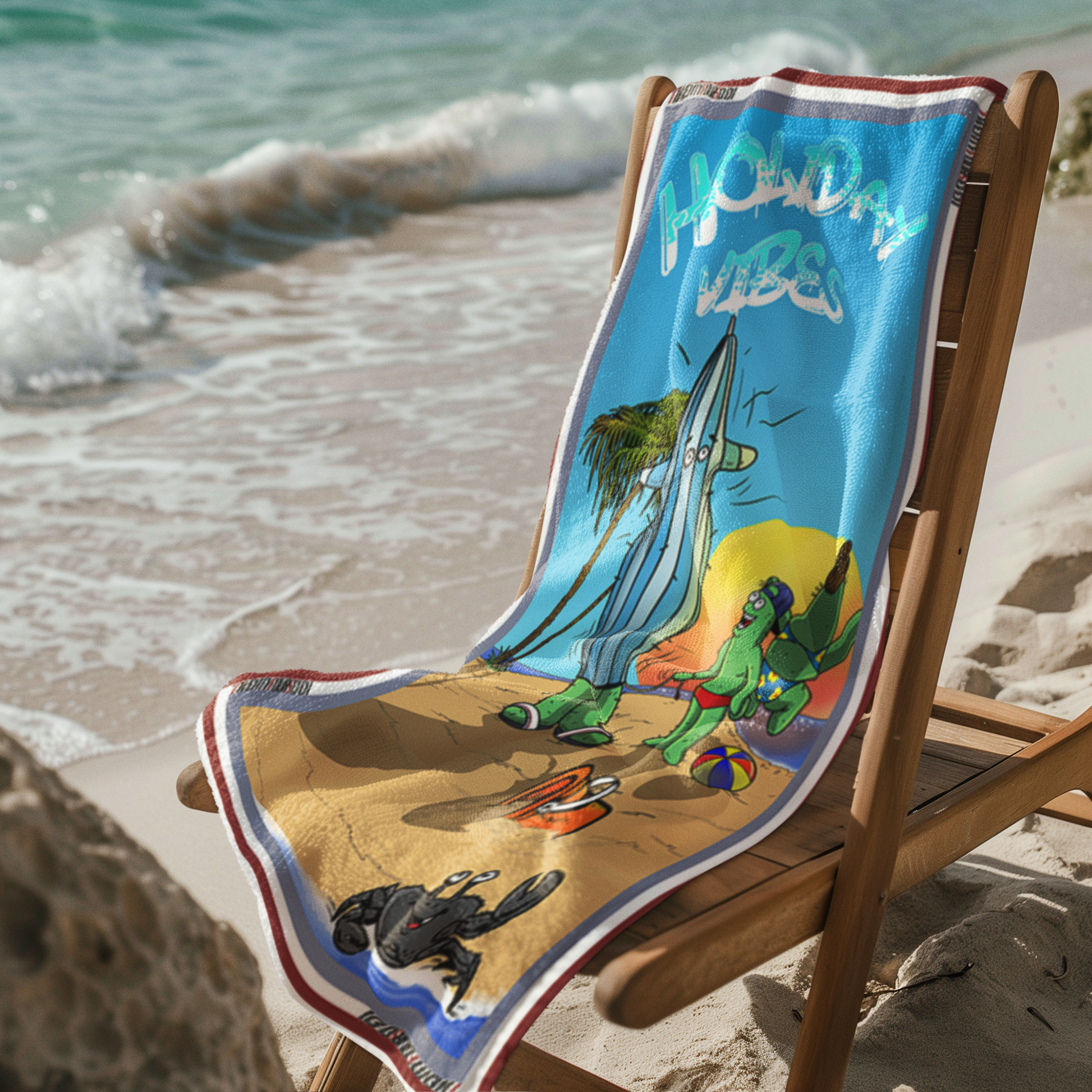 Classic sized Unique Summer Towel laid on a sunbed ready for a holiday.