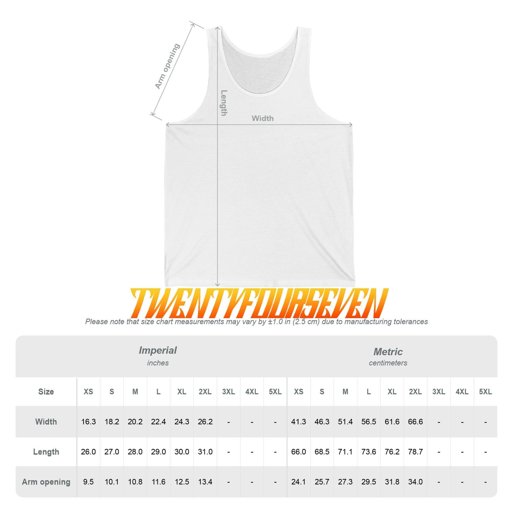 Men's workout tank top size chart