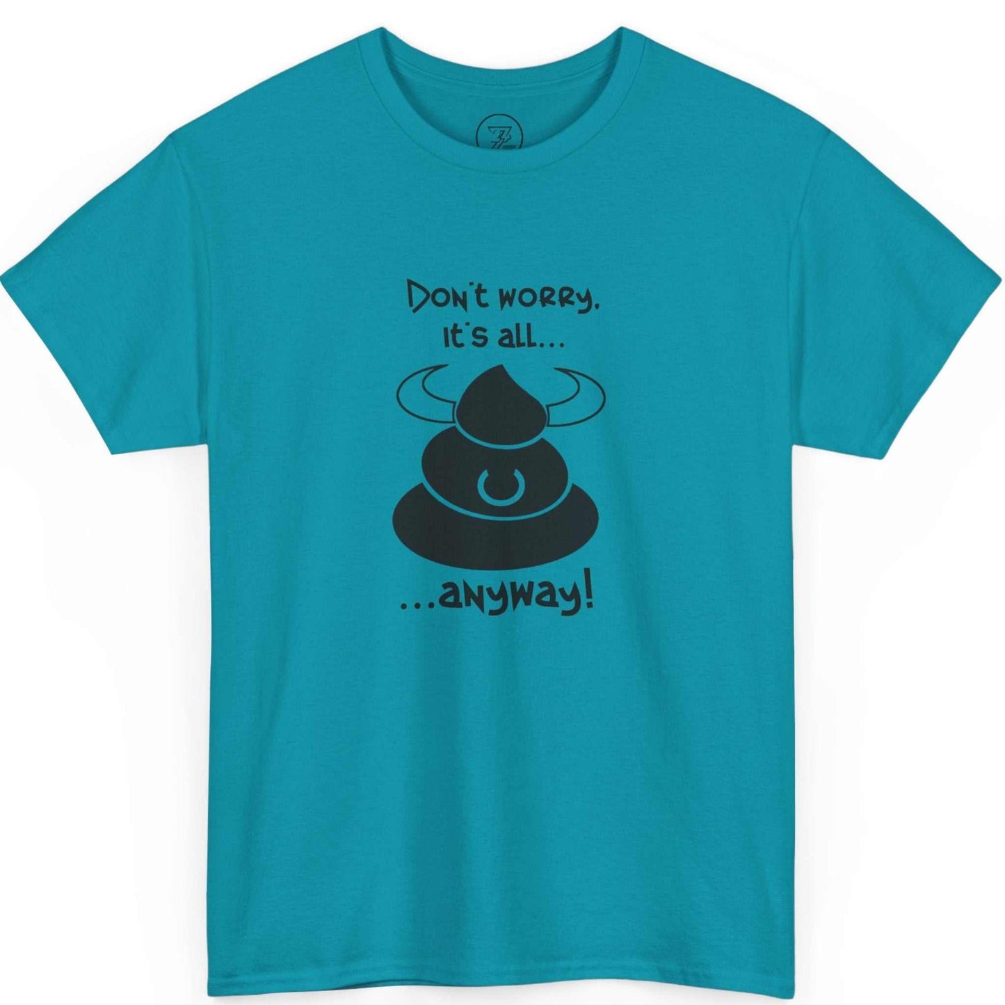 Tropical blue stress relief clothing featuring the visual joke, shown on a clean background.
