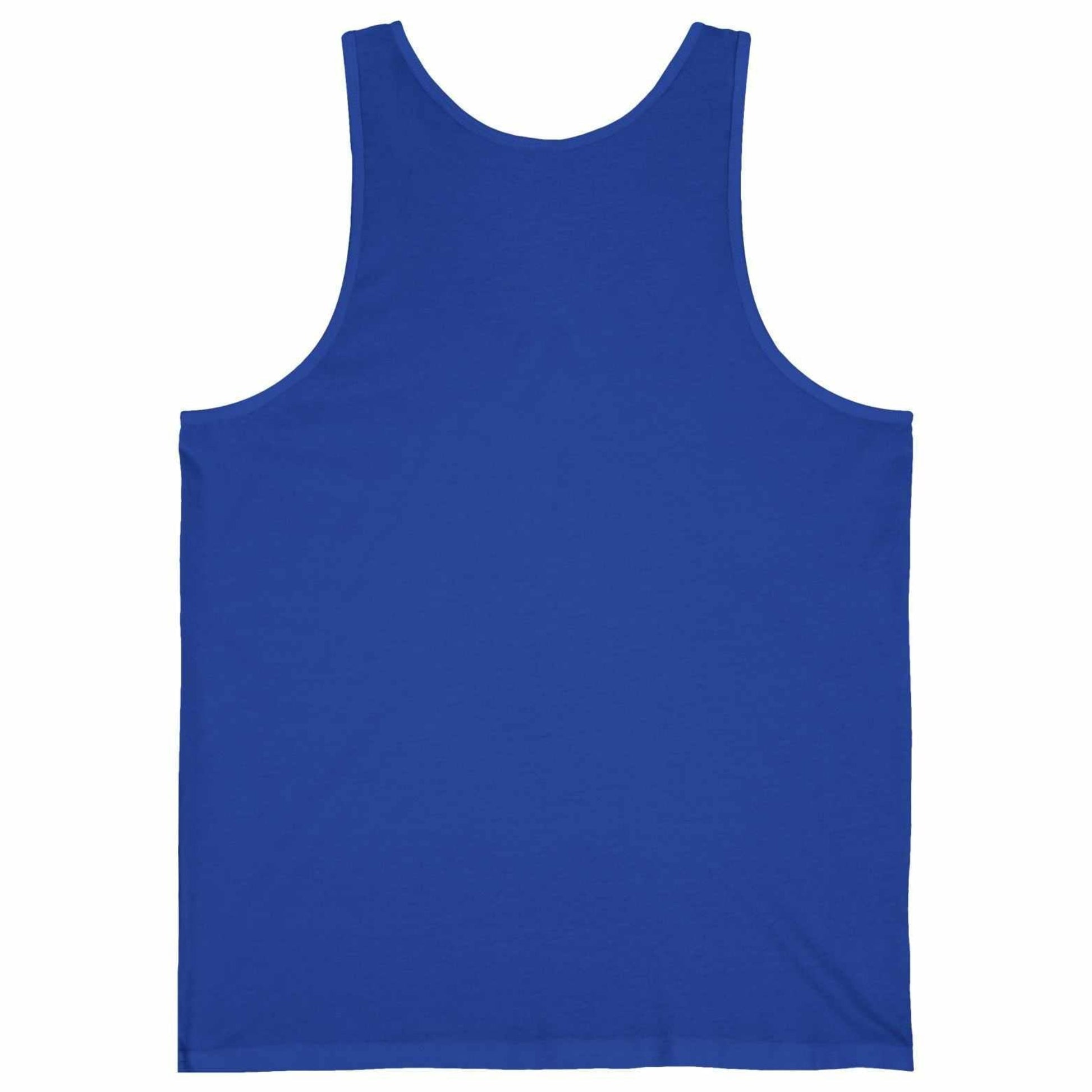 Back view of a plain true royal blue premium quality women's casual tank top.