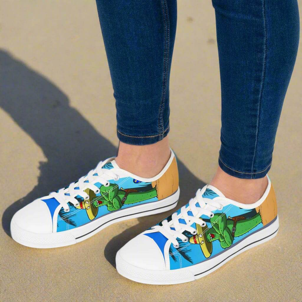Woman Wearing Tropical Beach Sneakers for a Summer Vacation look.