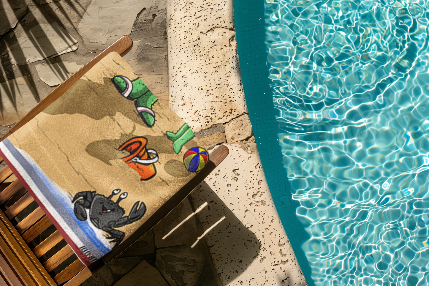 Close-up of Littleando and Leonando on a vibrant blue Cactus Beach Towel.