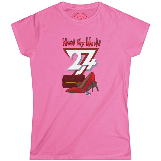 Vibrant pink boutique style graphic tee highlighting the elegant purse and heels illustration, displayed on a clean background.
