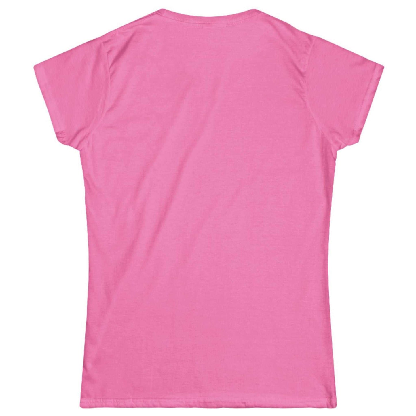 Back view of the vibrant pink semi-fitted elegant high heel graphic tee, displayed on a clean background.