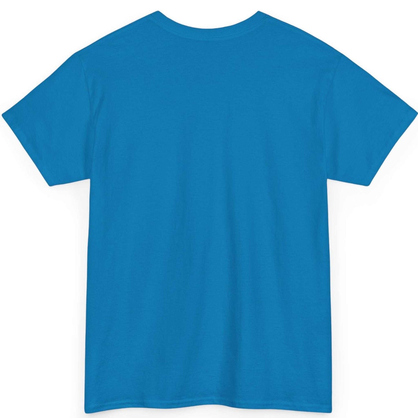 Back view of the vivid blue seamless tubular content creator graphic tee, displayed on a clean background.