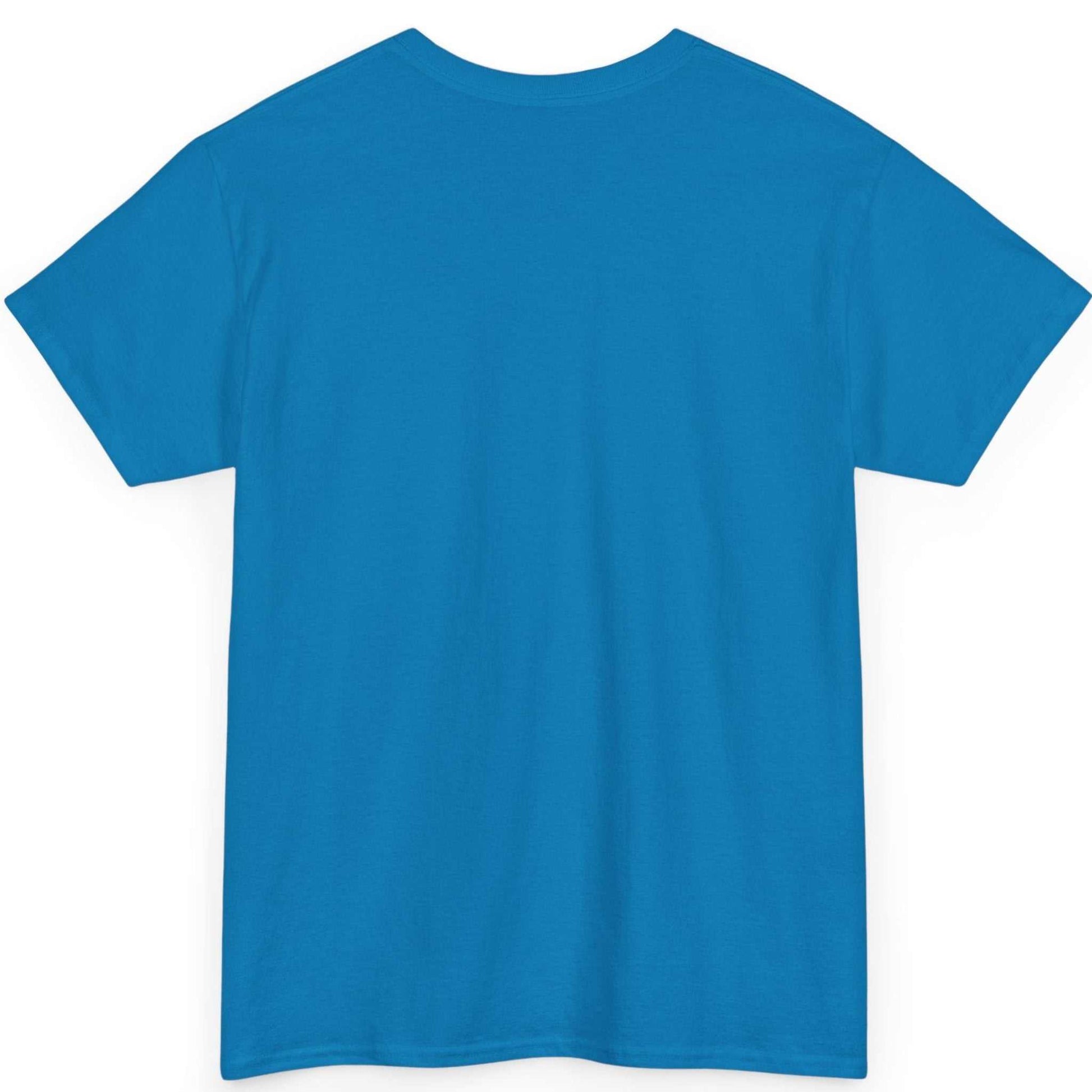 Back view of the vivid blue seamless tubular content creator graphic tee, displayed on a clean background.