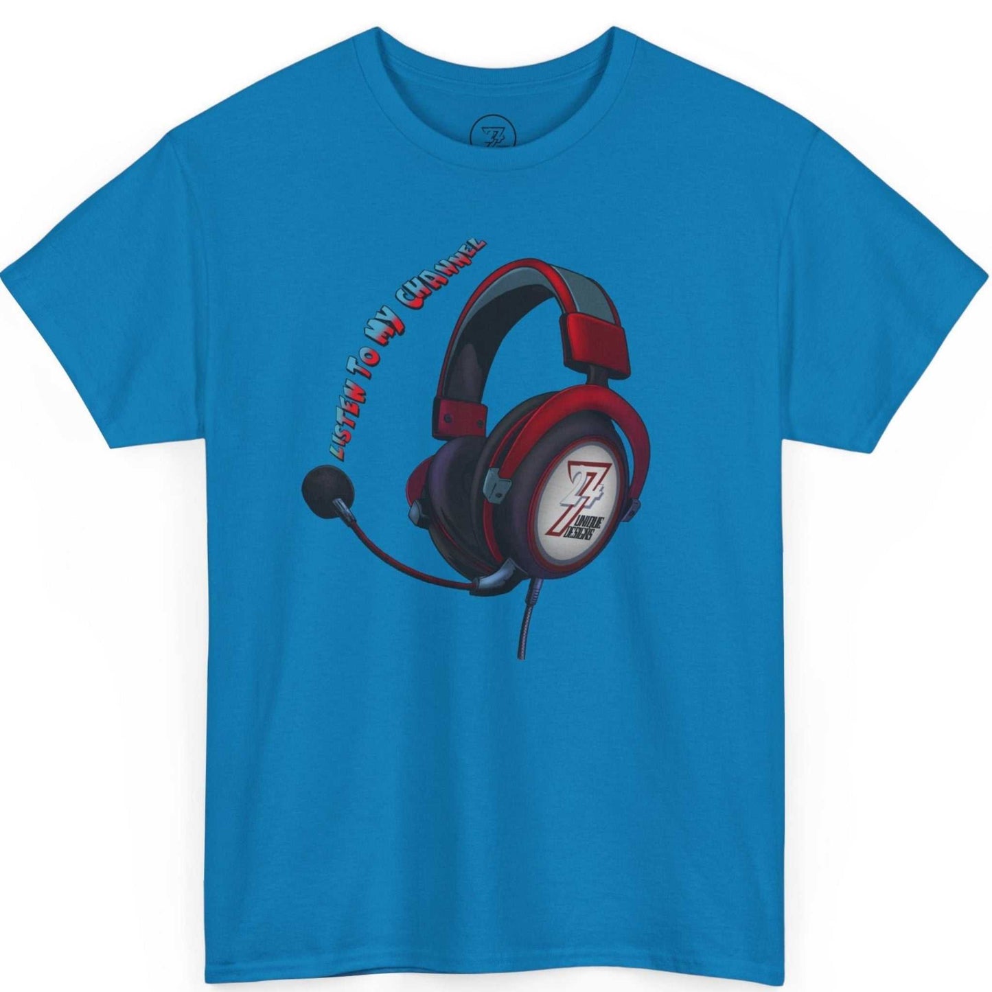 Vivid blue YouTuber clothing tee displaying the striking digital tech art, shown on a clean background.