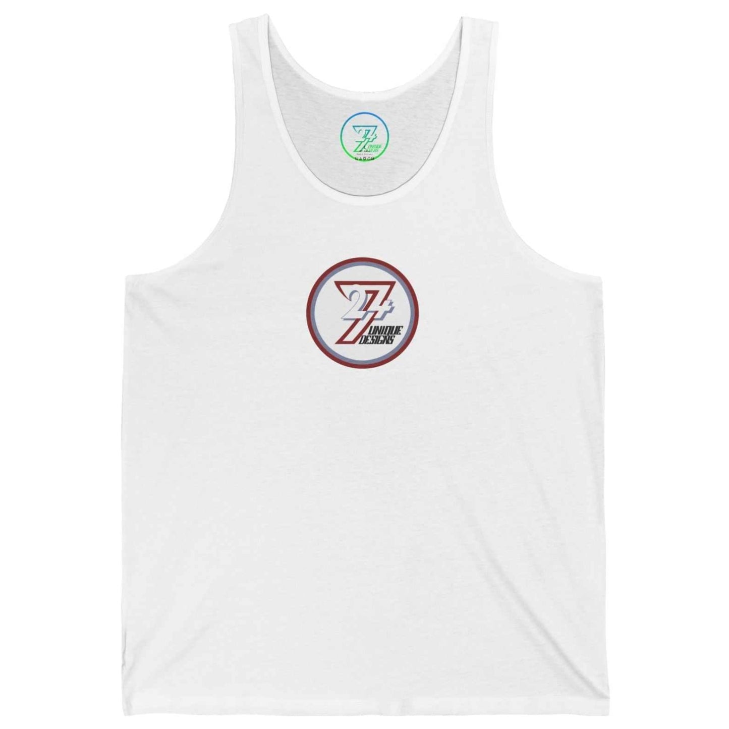 Solid white women's clean classic tank top with the original 24/7 trademark emblem.