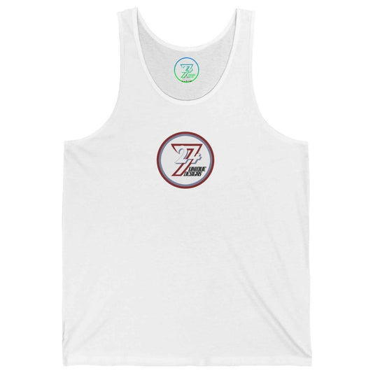 Solid white women's clean classic tank top with the original 24/7 trademark emblem.