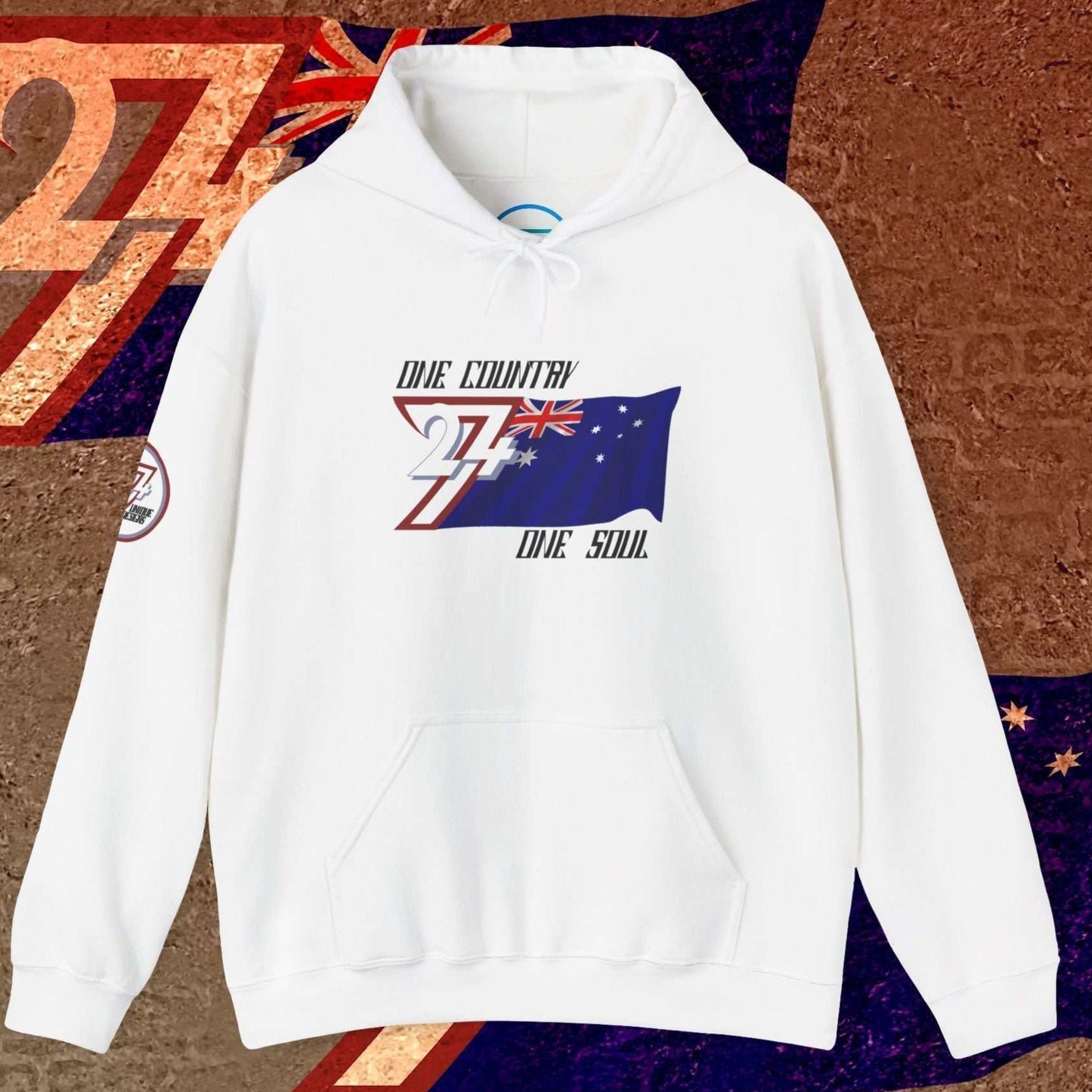 White Australia "Everlasting" hoodie with refined hand-drawn lines for never-ending national pride.