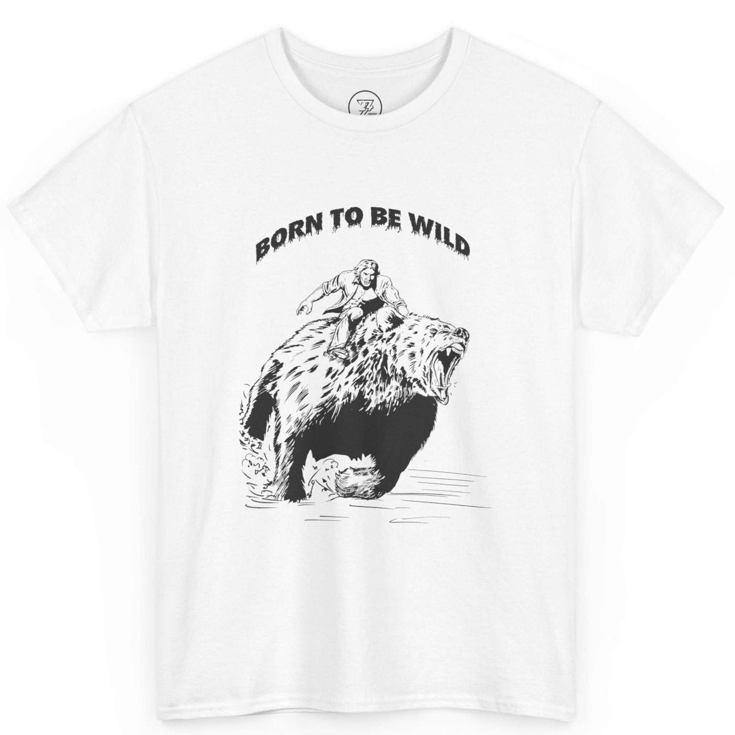 Front view of a white bear comic unisex tee highlighting the black outline vintage sketch.