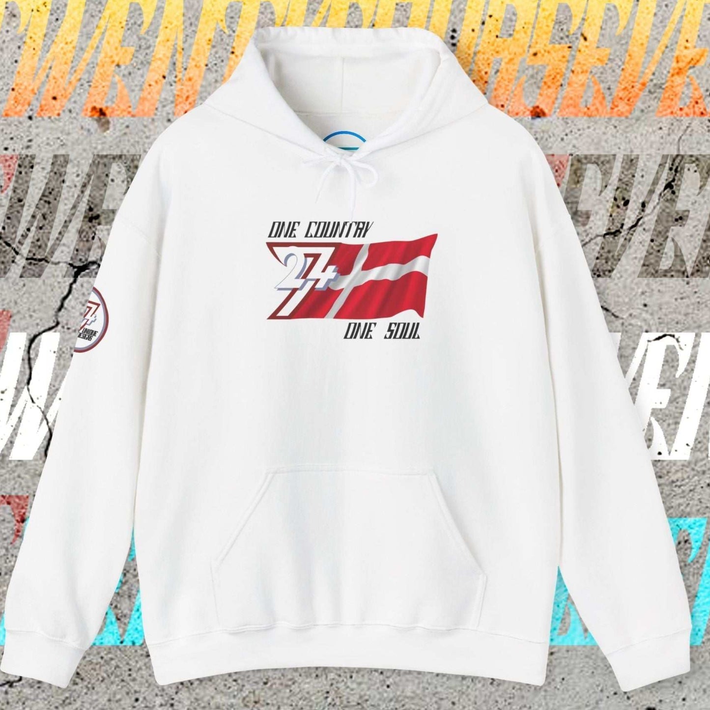 White Danmark "Legend" hoodie with refined hand-drawn lines for never-ending national pride.