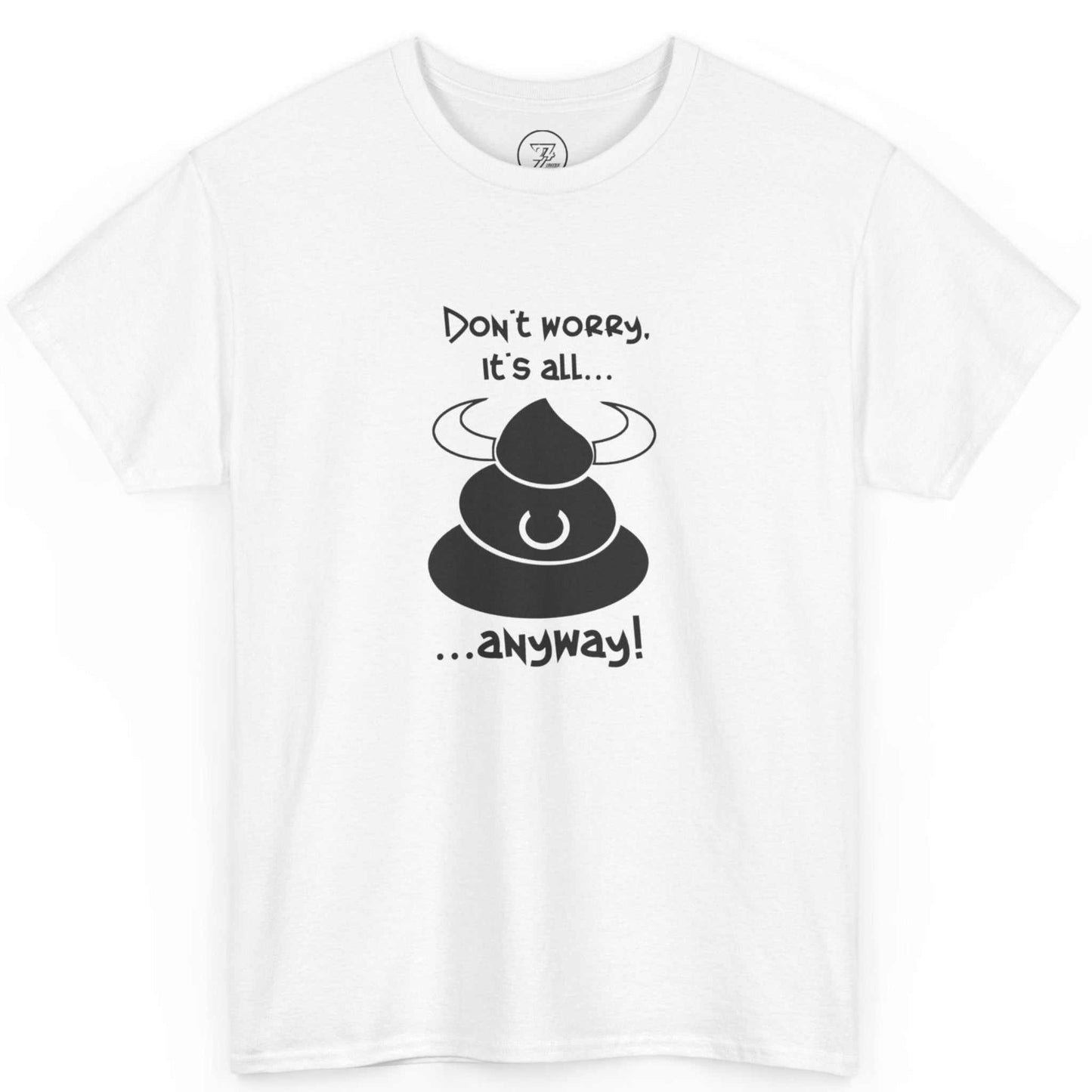 Front view of a white funny BS graphic tee featuring the black visual pun illustration, displayed on a clean background.