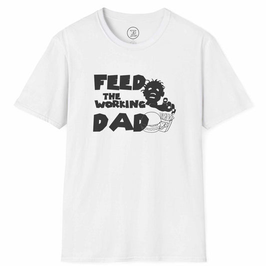 White funny zombie dad graphic tee featuring a horror parody design, displayed on a clean background.