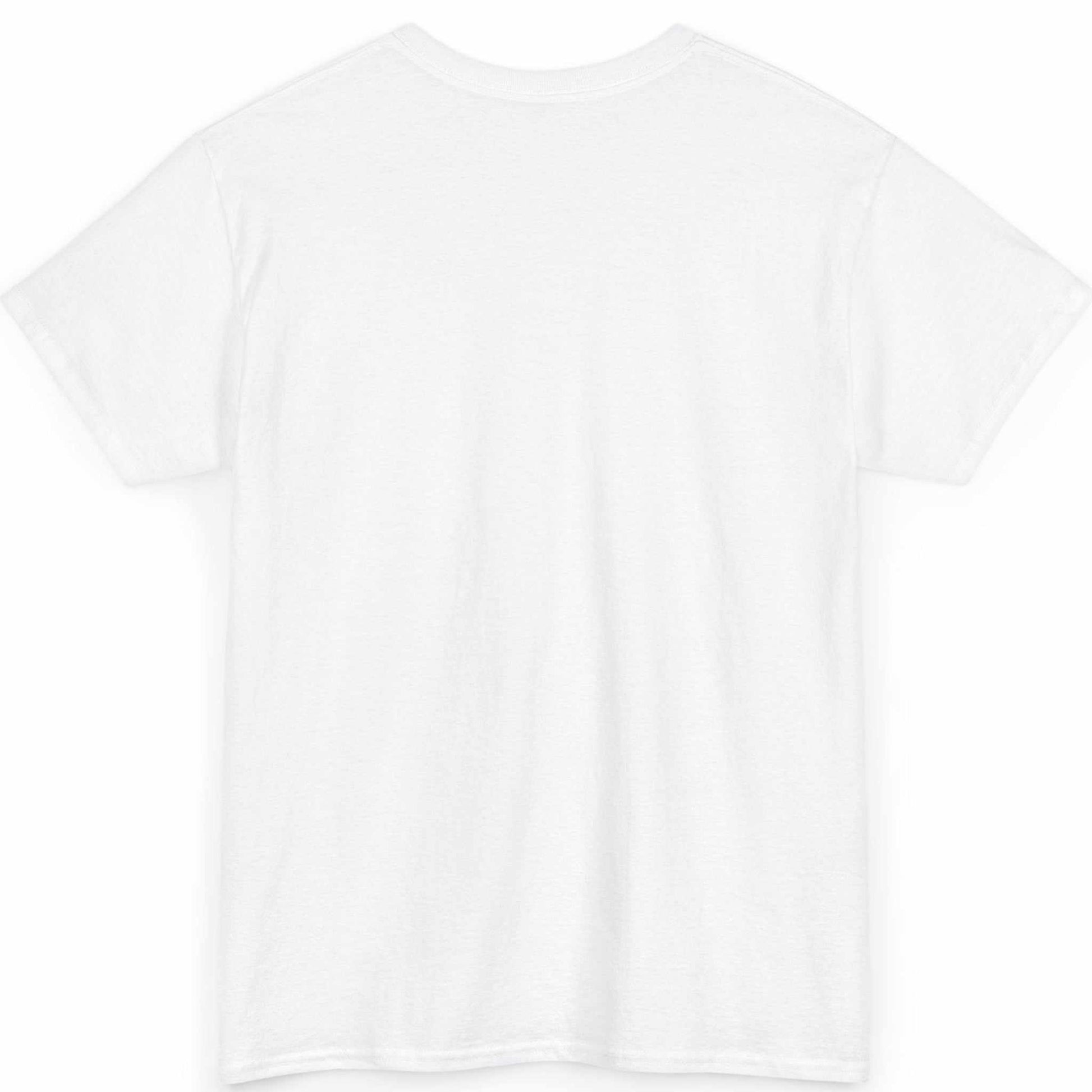 Back view of the white hand-drawn ping pong shirt, showing the clean, unprinted cotton tubular back canvas.