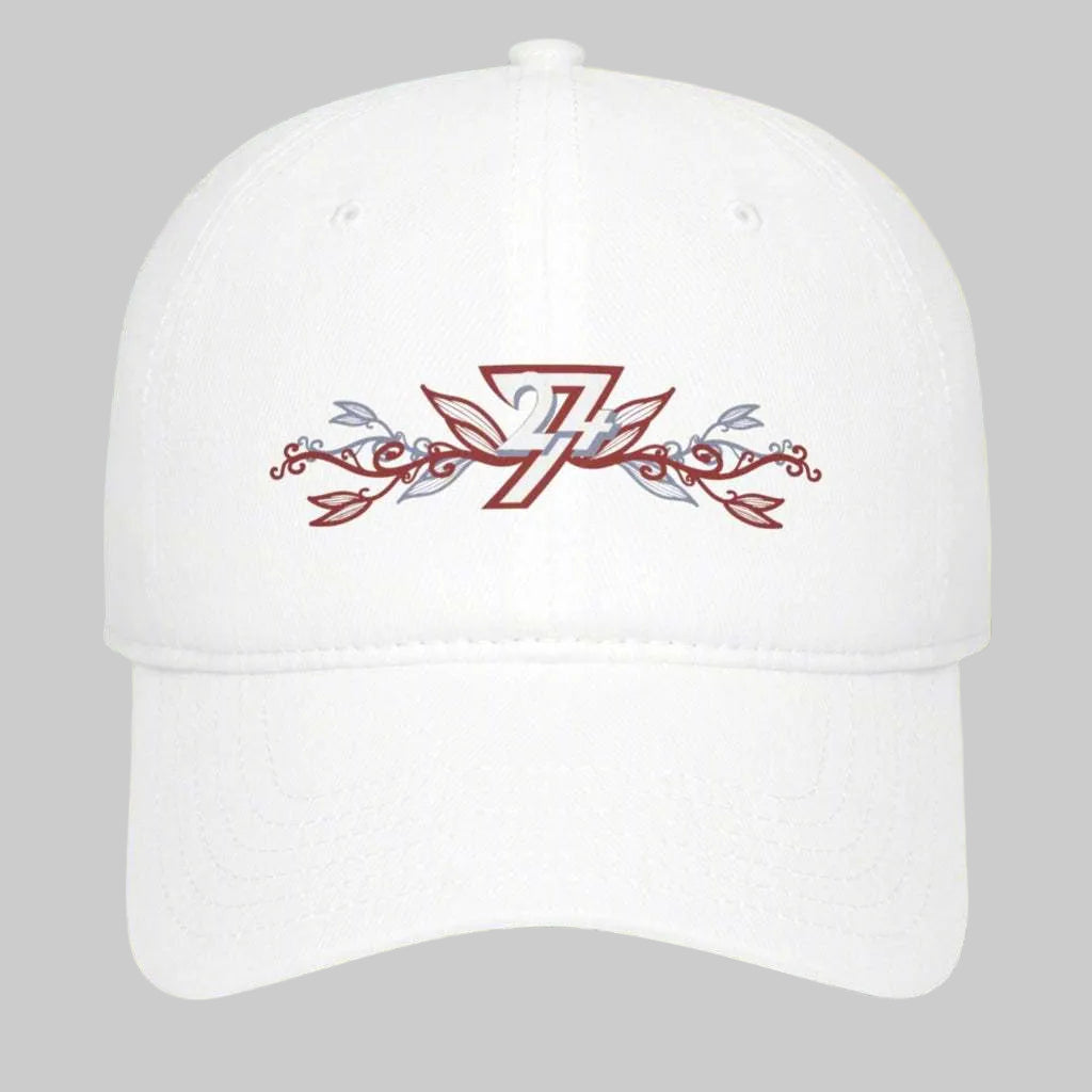 White Floral Baseball Cap with flower design front view