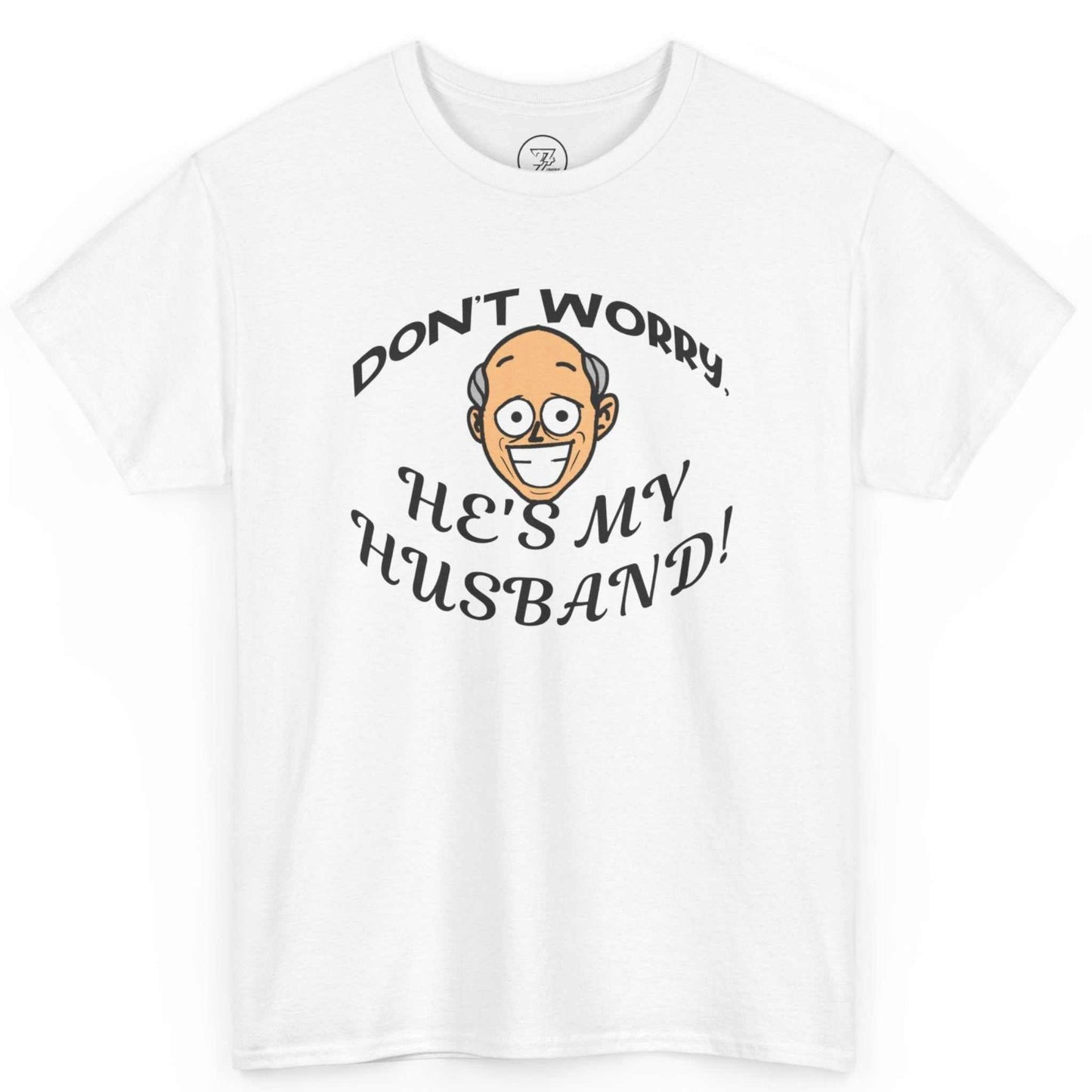 Solid white matching couples concert outfit displaying the custom drawn comedic character.