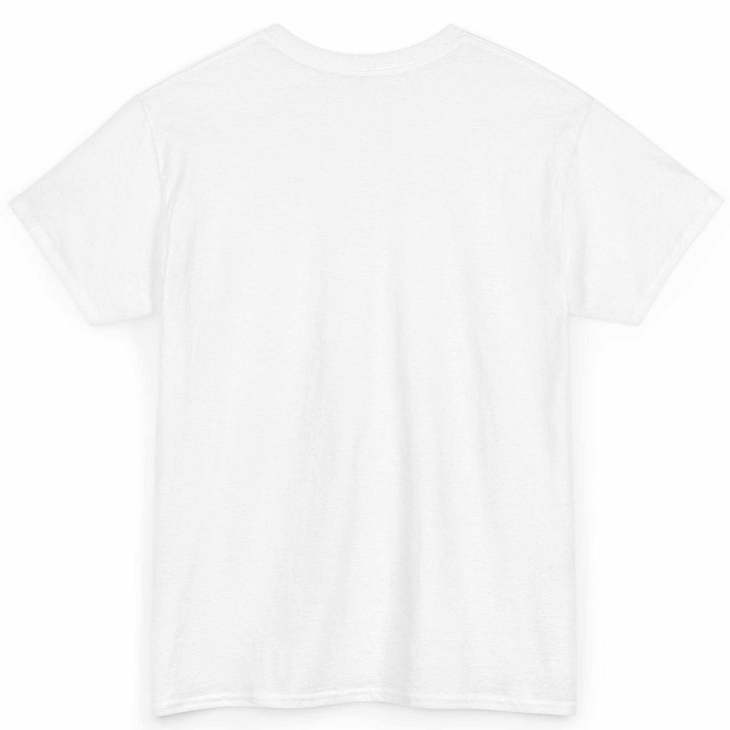 Back view of the white seamless tubular classic fit no AI art shirt, displayed on a clean background.