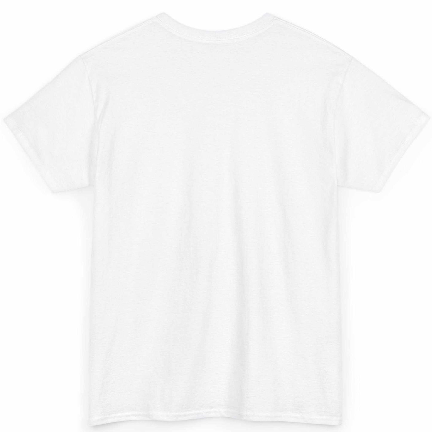 Back view of the white seamless tubular classic fit no AI music shirt, displayed on a clean background.