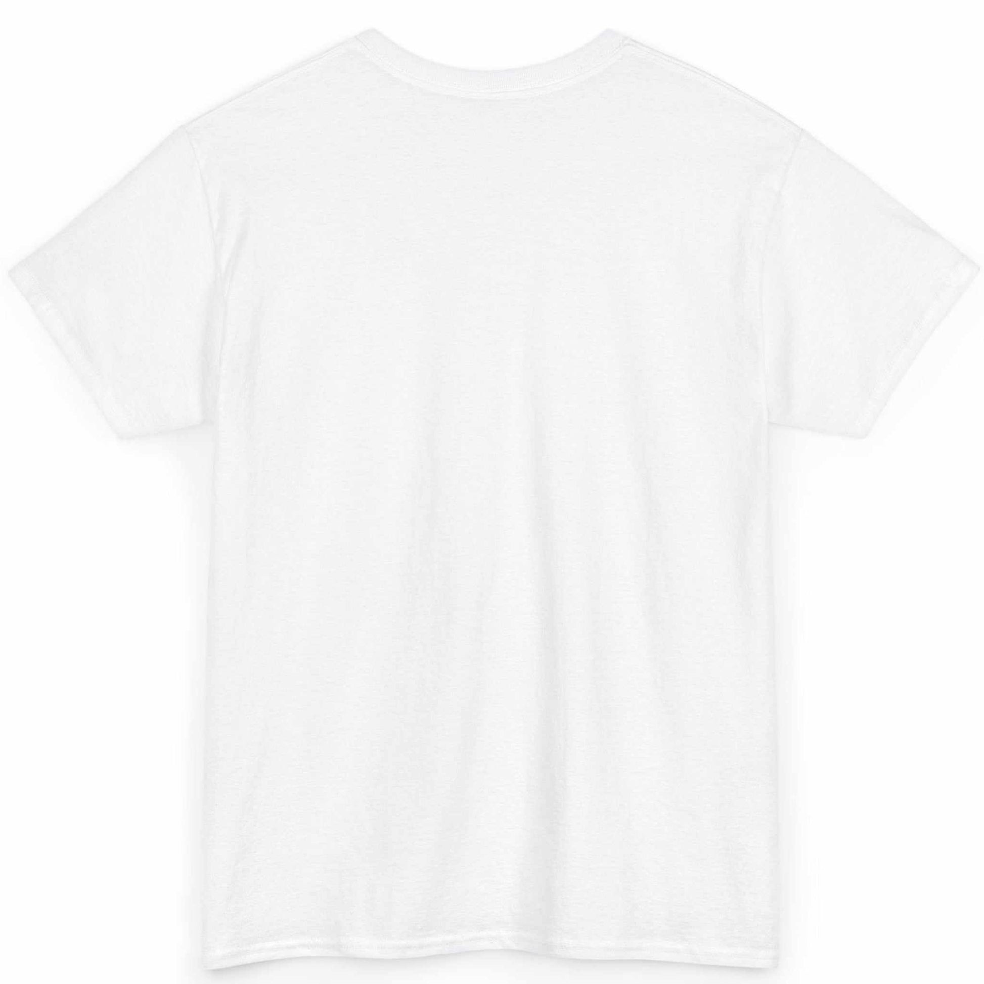 Back view of the white seamless tubular classic fit no AI music shirt, displayed on a clean background.