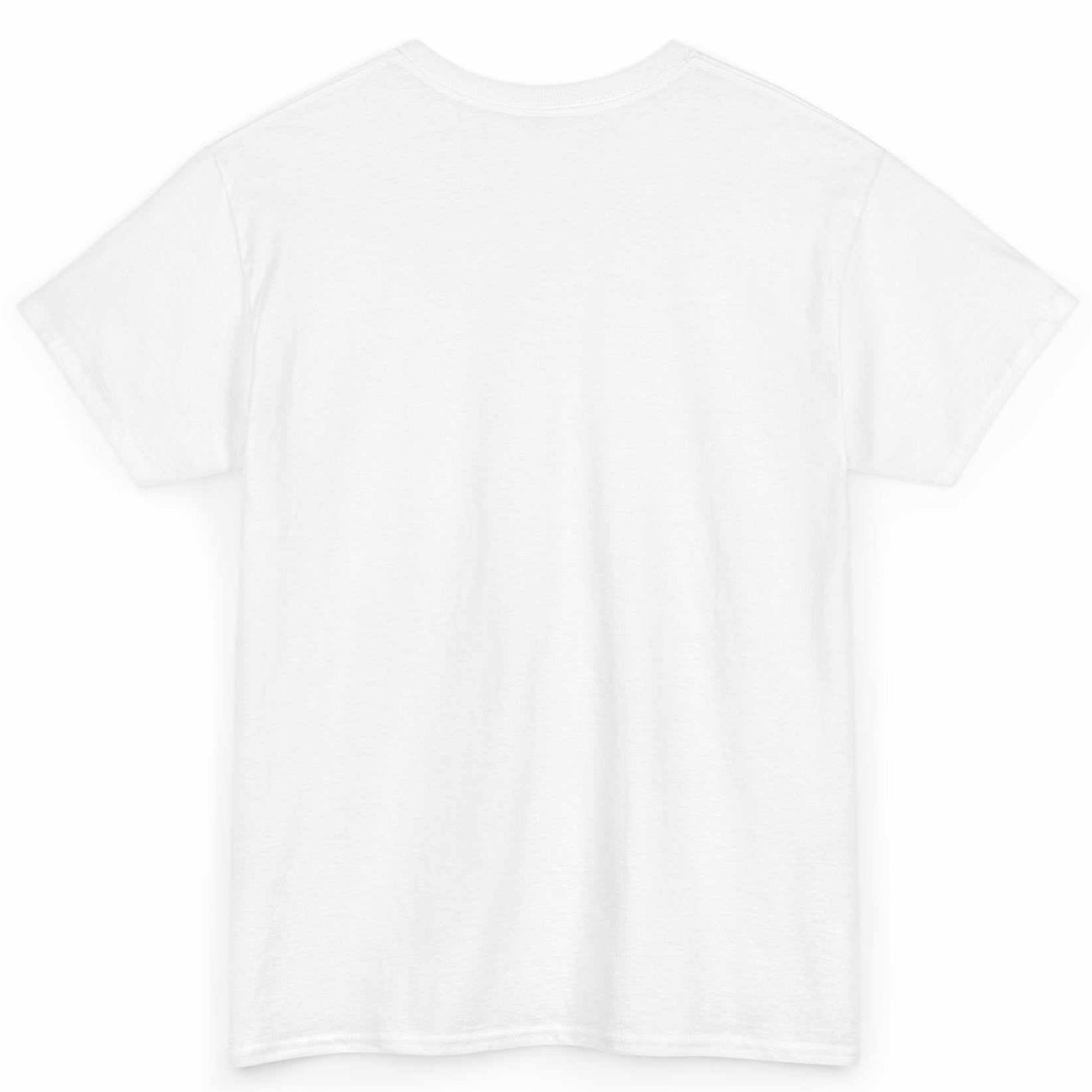 Back view of the white retro sports t-shirt, showing the clean, unprinted cotton back canvas.