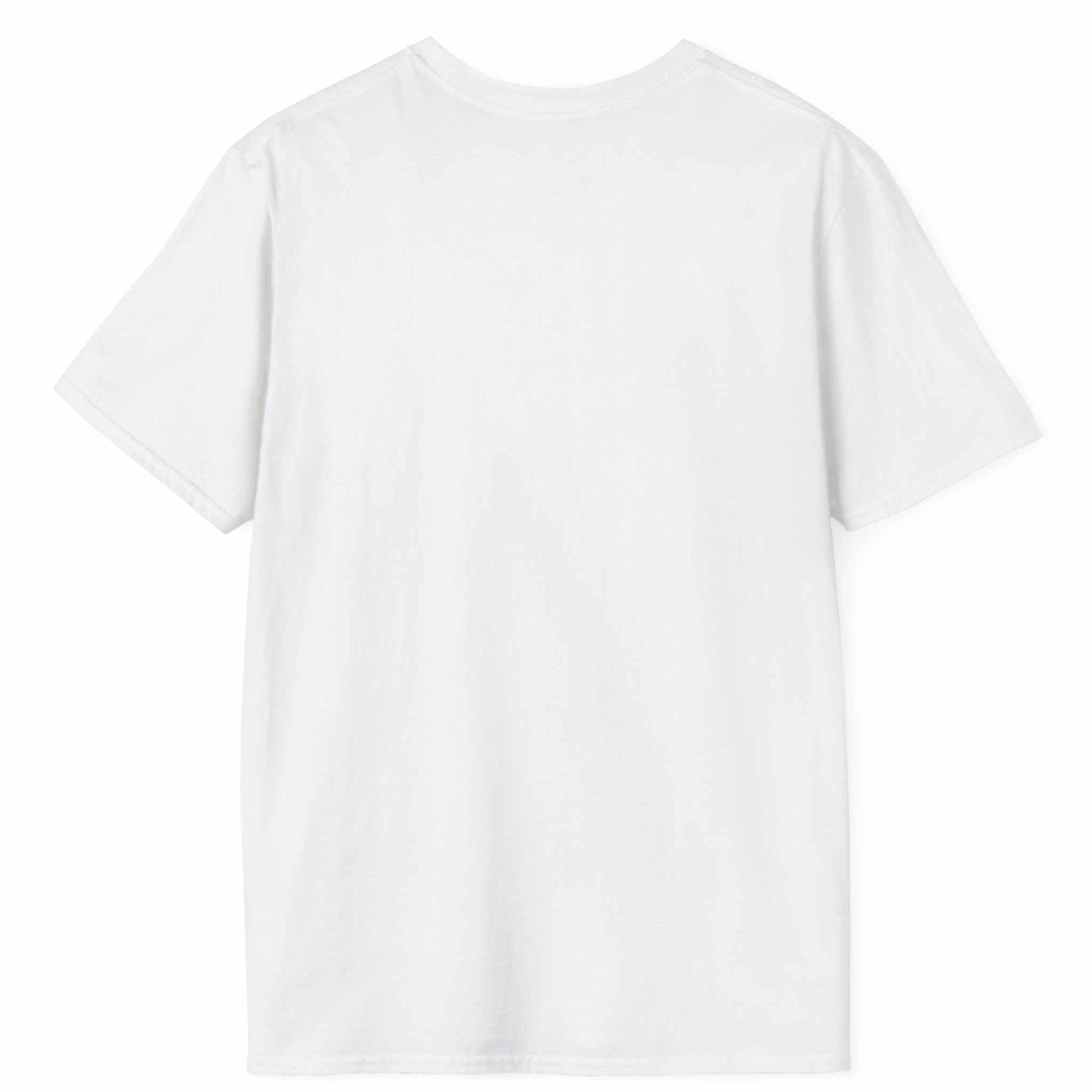 Back view of the white seamless tubular funny dad t-shirt, displayed on a clean background.