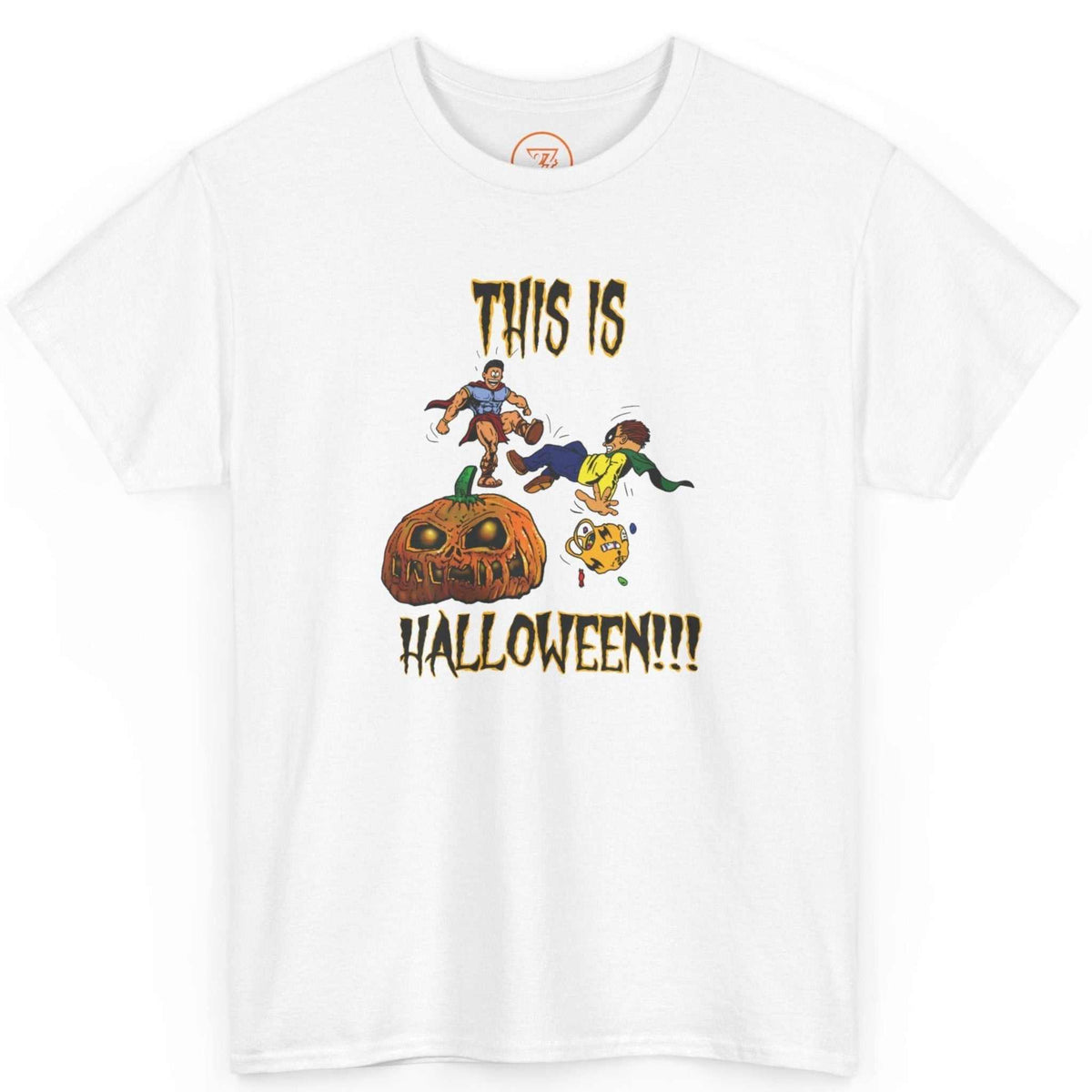 Front view of a crisp white This is Halloween t-shirt showcasing the hilarious movie reference graphic, laid flat on a clean background.