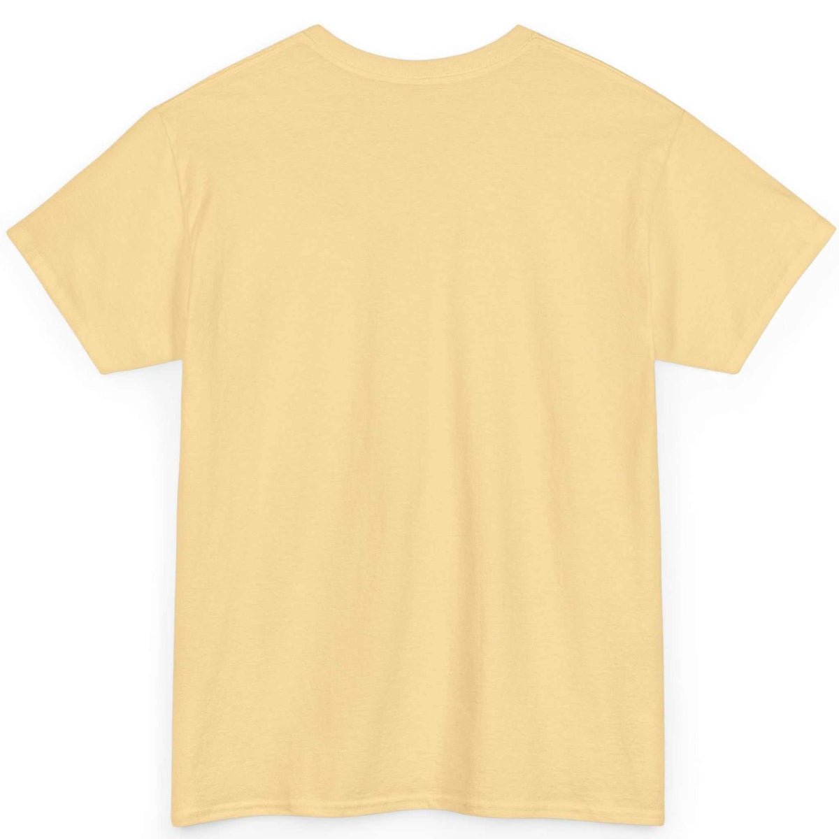 Back view of the yellow haze classic car graphic tee, showing the clean, unprinted tubular back canvas.